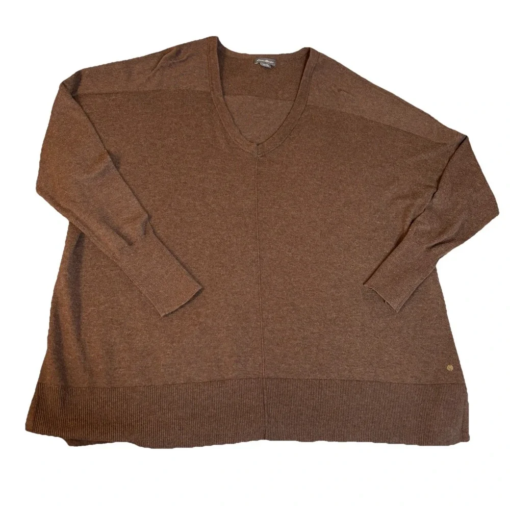 Eddie Bauer XL Chocolate Brown Cotton Nylon Cable Knit Pullover‎ Sweater Casual